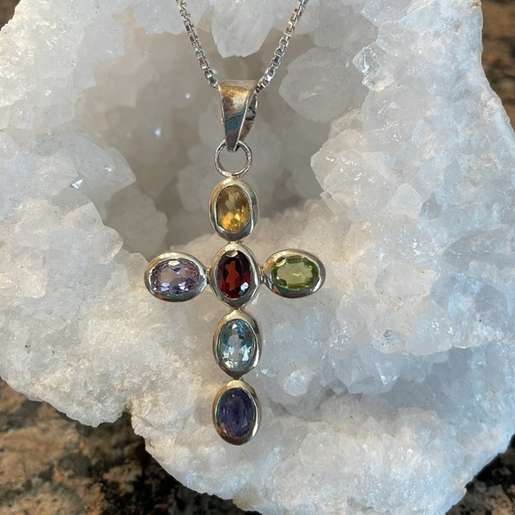 Sterling Silver Genuinely Gemstone Cross Pendant Retail 395.00 NWT - Picture 4 of 10